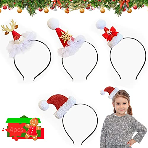 Qunkun 4Pcs Weihnachts Kopfschmuck, Weihnachten Haarschmuck, Weihnachten Stirnbänder Weihnachtsbaum, Rentier Geweih Haarreif für Kinder ErwachseneWeihnachts Kopfschmuck,Kopfschmuck für Kinder (4)