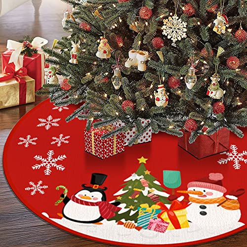 Soleebee Weihnachtsbaumdecke Rund 88cm, Tannenbaum Decke Weihnachtsbaum Rock, Weiches Polyester Christbaumständer Teppich Christbaumdecke Weihnachtsdeko für Weihnachtsbaum Deko (Schneemann Pinguin)