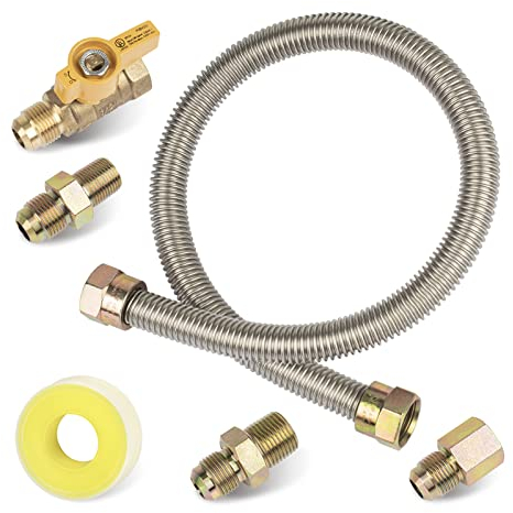 F271239 Gasgeräte-Anschlusskit, 55.9 cm Propangasheizung, Haken-Set mit 1/2 Zoll Ein-/Aus-Ventil und 3 verschiedenen Kupplungen für Garagenheizungen, Wandheizungen, Gaskamin und Gasbohrer Yer