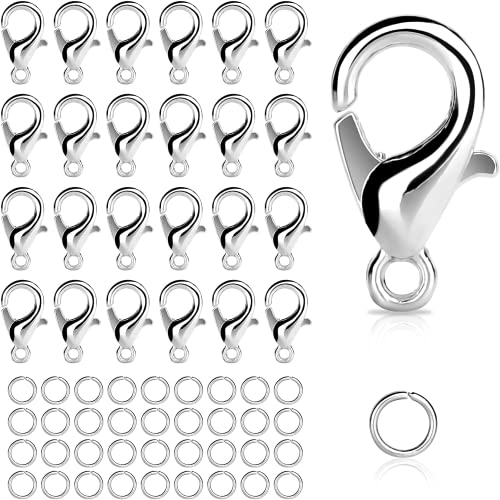 100 piezas de pinza de langosta cierre, y 200 piezas de anillos de salto abiertos, cierres de pulsera conjunto, cierres de collar (plata)