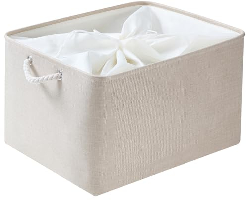 Mangata Faltbarer Aufbewahrungskorb mit Seilgriffen, Stoff Aufbewahrungsbox (Helles Khaki, XXL)