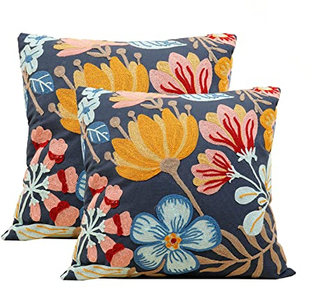 ACCZ Blumen Frühling Kissenbezug,Sofakissen Frühling Sommer Deko Outdoor Kissenbezug Stickerei Kissen Kissenhülle Blumen für Garten Couch Sofa Wohnzimmer Schlafzimmer 2er Set 45x45 cm