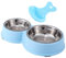 KuTi Kai Double Dog Bowls - Stainless Steel & Plastic Anti-Spill Set with Food & Water Feeder (Blue)