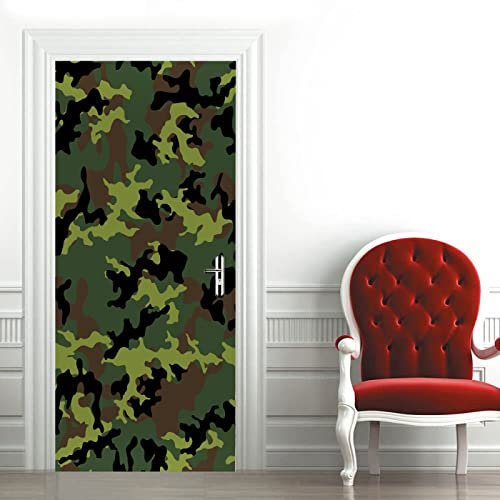 Tür tapeten 3d selbstklebend Camouflage-Muster Türposter Türaufkleber Wasserdicht Abnehmbare Vinyl türfolie Fototapete diy Wandbild Wohnzimmer Schlafzimmer B85 x H205cm
