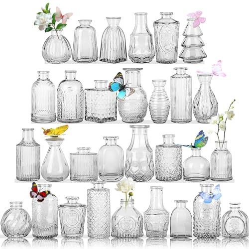 Glass Bud Vases in Bulk Set of 30 Pcs,Small Glass Vases for Flowers as Wedding Centerpieces for Tables,Clear Flower Vases Suitble for Wedding Decorations,Christmas Home Decor (Clear, 30 pcs)