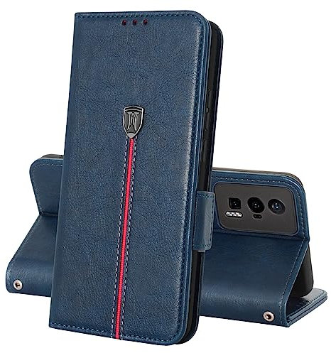 Coque Xiaomi Poco F5 Pro, Rabat Portefeuille Cuir Etui, Magnétique Silicone TPU Bumper Xiaomi Poco F5 Pro Housse, Porte Cartes avec Support Pochette Cover, Antichoc Case pour Xiaomi Poco F5 Pro Bleu