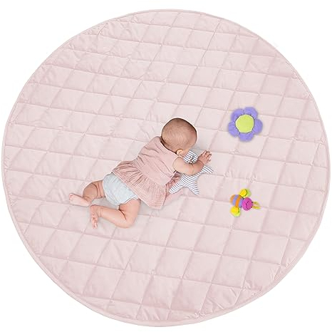 Coperta da gioco per bambini, 140 cm, rotonda, trapuntata, spessore 1,5 cm, in cotone, per gattonare e giocare, colore: rosa