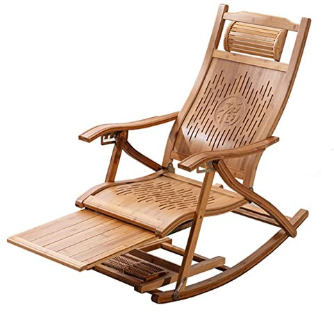BUJOG Bambus-Liegestuhl, klappbarer Lounge-Sessel, Relax-Schaukelstuhl mit dehnbarer Fußstütze, Sonnenliege im Freien, Holz-Liegestuhl für den Terrassengarten (Farbe: Holz)