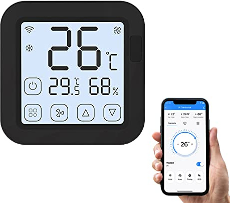 Tuya Smart Wifi IR Air Conditioner Controller Thermostat with LCD Display App Control Temperature Humidity Sensor Monitor Compatible with Home for Mini Split Portable AC
