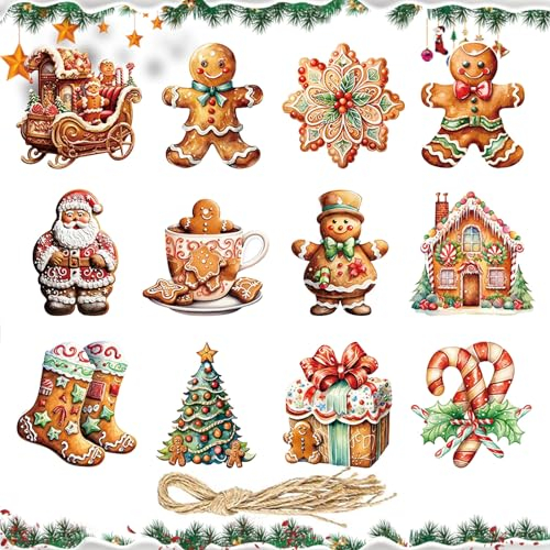 Vordpe 24 Stücke Weihnachten Baumschmuck, Lebkuchenmann Weihnachtsbaumschmuck, Tannenbaum Anhänger, für Weihnachten Ornament Klein Weihnachtsdeko zum DIY