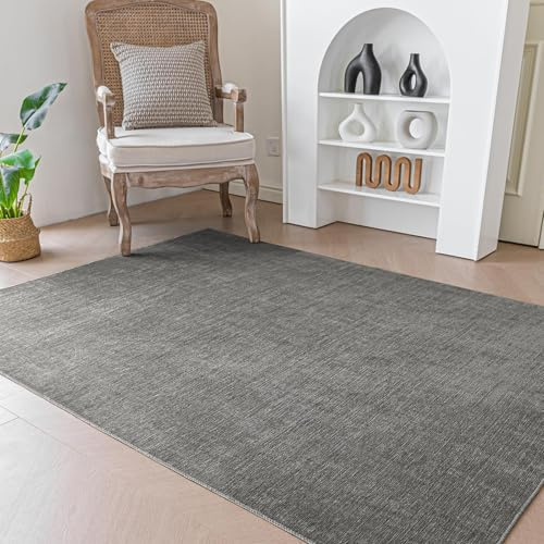 Evitany Dunkelgrau rutschfest Waschbare 60x90cm Teppiche für Esszimmer | Kurzflor 5mm Dicke, Waschbarer, Bettvorleger, Dünner Teppich für Schlafzimmer, Kinderzimmer, Büro