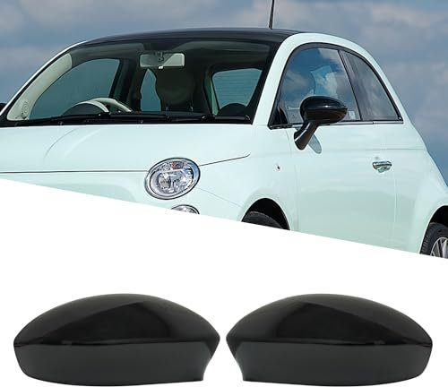 GSRECY Glossy Side Wing Rearview Door Wing Mirror Cover Cap Left & Right Shells Compatible with 2007-2022 Fiat 500 Punto (Gloss Black)