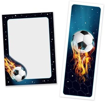 Mitgebsel Kindergeburtstag Jungen 12 Lesezeichen + 12 Mini-Notizblöcke (A7-Format) Fussball Fußball Gastgeschenke für Jungsgeburtstag Kinder