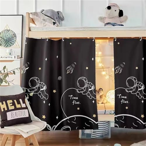 Treer Bettvorhang Hochbett Etagenbett, Blackout Vorhänge Staubdicht Betthimmel Hochbett Etagenbett Kinder Bettzelt Schlafsaal Bettvorhänge für Kinderzimmer (Schwarzer Astronaut,Top)