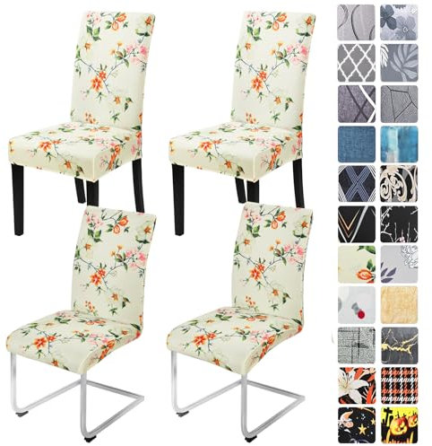 Alishomtll Stretch Stuhlhussen 4er/6er Set Frühling Stuhlbezug Schwingstuhl Elastische Esszimmer Stuhlhussen Abnehmbarer Waschbarer Stühle Schutz für Küche Hotel Bankett (Gelb Weiß Blumen, 4 Stück)