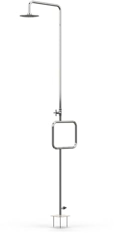 POOL Total IDEAL Dusche Pacific Edelstahl poliert | Kaltwasser-Gartendusche mit integriertem Handtuchhalter