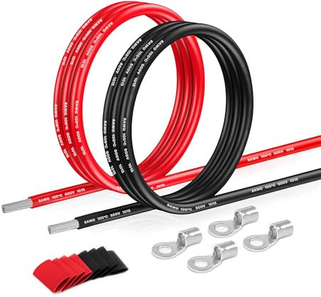 Cavo elettrico in PVC da 8,6mm² - 8 AWG Filo elettrico di 6 m (3 Metri nero e 3 Metri rosso) in rame stagnato ad alta temperatura per pannelli solari, elettrodomestici, veicoli, ecc.