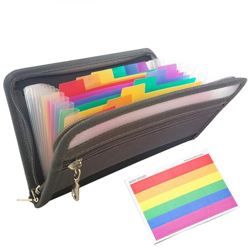 Jalach Fächermappe für A6, Dokumentenmappe mit Reißverschluss und Etiketten 13 Fächern Ordnungsmappe Karteikarten Mappe Ordner Datei Organizer für Schecks Rechnungen Quittungen Coupon Tickets