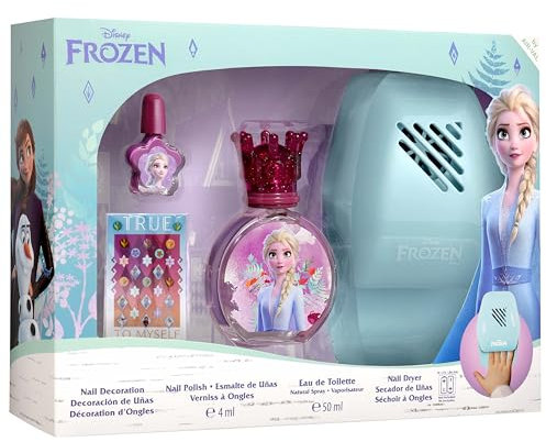 Frozen Kids Gift Set – Eau De Toilette 50ml and Manicure Kit includes Non-Toxic Nail Polish, Nail Dryer & Beautiful Nail Stickers – Vegan, Natural & Dermatologically Tested