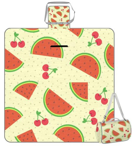 Mularoka Wassermelonen-Picknickdecke, wasserdicht, sanddicht, faltbar, Stranddecke, 150 x 145 cm, extra groß, tragbar, waschbar, Outdoor-Matte für Camping, Park, Gras, Wandern, Reisen