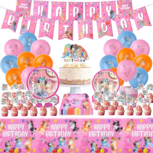 Decoraciones de fiesta de cumpleaños, juego de vajilla de fiesta de 95 piezas, suministros de fiesta, globos, decoración de cumpleaños, decoración de pasteles, servilletas, pancarta de cumpleaños,