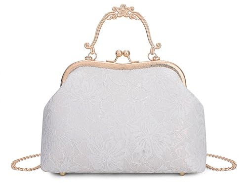 YYW Sac À Main Pour Femmes Avec Perles De Soirée Et Motifs Floraux, Blanc | Pochette En Dentelle Élégante, Parfaite Pour Mariage, Bal Et Soirée, Taille Unique, Élégant