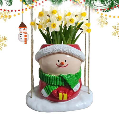 Pot de fleurs en forme de bonhomme de neige, décoration de pot de fleurs en forme de bonhomme de neige, charmant pendentif décoratif pour zone de travail, jardin, cour, salon et balcon