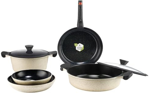LAGUIOLE, 8-Piece Forged Aluminum Kitchen Set, Non-Stick Ceramic Coating, Universal Removable Handle, Compatible with All Heat Sources, Stackable, 24 cm, Green