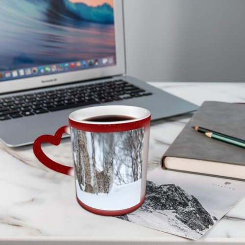 AELKSP Kaffeetassen – Farbwechseltasse, Magic Mug,Thermobeschichtung, 335ml, Keramik - Geschenkidee Männer, Frauen,Europäischer Luchs im Schnee. Kalter Winter im Februar in Norwegen.