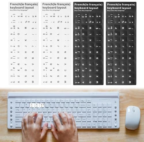 OUDQFCJ 4 pcs Autocollants pour Clavier français Autocollants de Remplacement des Lettres du Clavier français pour Ordinateurs Portables(Français)