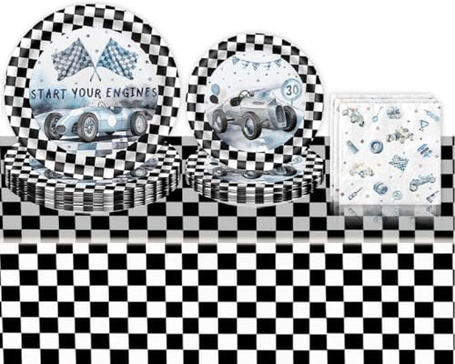 Set di stoviglie per auto, decorazione per feste di compleanno, decorazione per feste (blu bianco)