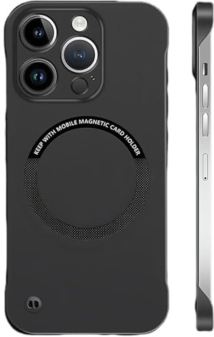 Frameless Matte Ultra Thin Magnetic Case for iPhone, Ultra Thin Hard PC Magnetic Frameless Phone Case for iPhone 16 15 14 13 12 11 Pro Max Plus (Black,15 Pro)