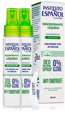 Instituto Español Hypertranspiration, Déodorant Anti-irritation Actif, Anti-transpirant Spray Anti-Sueur Aisselles, Efficace contre la Transpiration et les Odeurs, Sans Aluminium, Lot de 2 x 50 ml