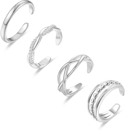 LOFITOR 4 st 14 K guldfyllda fotringar för kvinnor justerbar punkt ring set öppet band enkel klassisk CZ sommar strand fot tå fotring