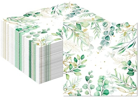 MORAINJAY 40 PCS Eucalyptus Party Napkins, Green Leaf Paper Napkins for Baby Shower, Wedding or Birthday, Party Tableware Decorations and Party Supplies