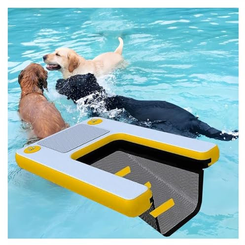 Pool Rampe Für Hunde Oberirdischen Pool, Falten Hundeleiter Für Boot, Mit EVA Anti-Rutsch-Pad & 3 Nylon Griff & Gewichtete Mesh Unter Wasser, 1,5m Hund Floß Leicht Zu Tragen & Speichern(Yellow)