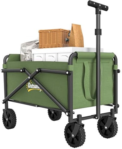 Outsunny 41 l Festivalwagen auf Rädern, Kleiner Garten-Klappwagen, 60 kg, robust, zusammenklappbar, mit verstellbarem Griff und Tragetasche für Strand, Camping, Festival, Grün