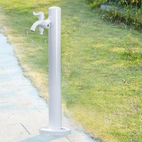 Colonna d'Acqua da Giardino con Rubinetto per Esterni Fontana con Funzione di Idrante Indipendente in Acciaio Inossidabile 304 con Erogatore di Acqua Antigelo (Bianca 60 cm/23,6 Pollici)