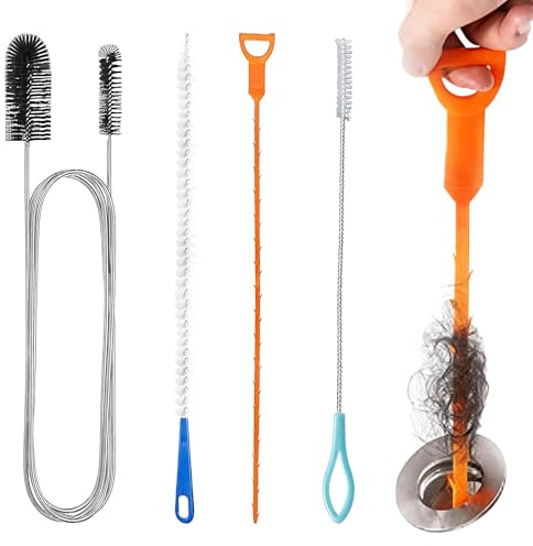 4PCS Drain Unblocker Cleaner Brush Tool, Shower Drain and Sink Unblocker, Multifunctional Plumbing Unclogger Tool for Bathroom Shower Kitchen Plug Hole - Reusable Rods