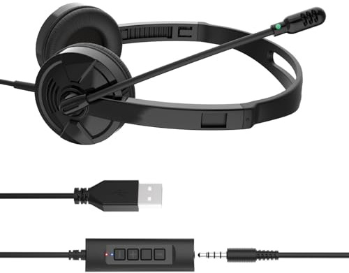SHOOYIO Casque stéréo pour ordinateur avec micros, contrôle du son, casque USB avec micros antibruit pour enseignement en ligne et casque de bureau