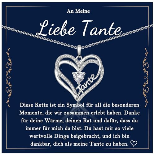 EYQV Tante Geschenk, Tante Kette mit Gravur, Halskette Geschenke für Tante, Beste Tante Geschenk von Nichte Neffen zum Geburtstag Muttertag Geschenkideen Weihnachten