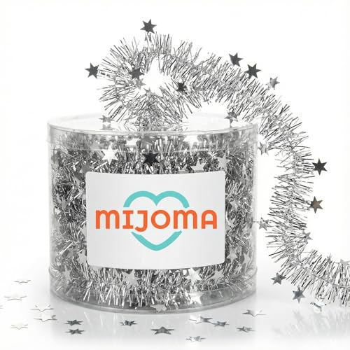 MIJOMA Lametta Drahtgirlande Funkelnde Sterne - 7m Weihnachtsgirlande für Christbaum, Adventskranz, Festliche Deko - Stilvoll für Feiern, Hochzeiten, besondere Anlässe (Silber)