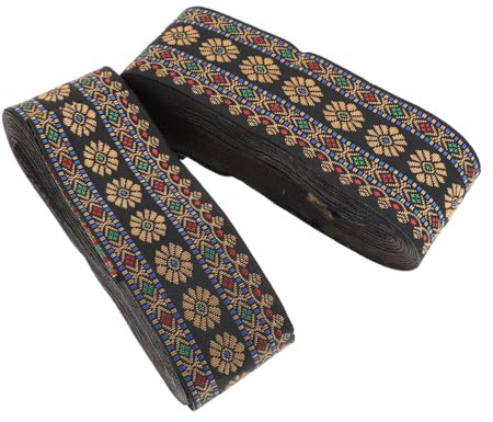 JOINPAYA Vintage Gurtband 4.00 cm Breit 2 Rollen Jacquard Webband Aus Polyesterseide Ethnisches Dekoratives Band Zum Nähen Für Diy Kleidung Taschen Basteln Und Handarbeiten