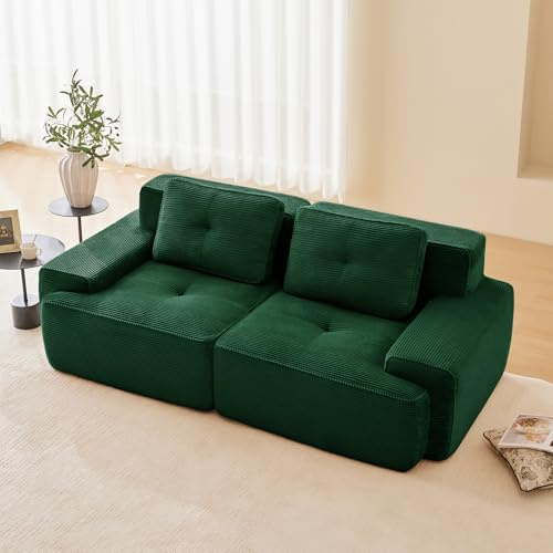 Bladez Modulares Cord Sofa Loveseat Modernes 2-Sitzer Wohnzimmer Couch mit Komfort & Tiefsitz-Unterstützung, Ohne Montage 32D Hochelastische Schaum Boneless Sofa (Grün, 2-Sitzer)