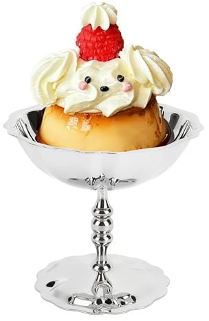 Buachois Stainless Steel Ice Cream Cup, 200ml Mini Tall Dessert Bowls Trifle Bowl Serving Dishes with Patterns Sundae Bowl Footed Dessert Cups for Home Parties Fruit Salad Appetizer Cocktail