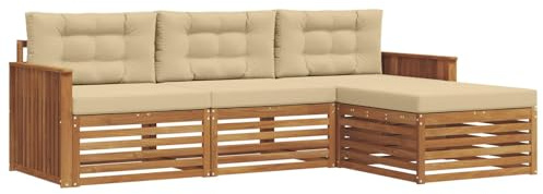 vidaXL Outdoor-Sofagarnitur mit Kissen 4 pcs Natur und Beige, Gartenlounge-Set, modernes Ecksofa für draußen, langlebige Möbel für Bequeme Terrassenplätze
