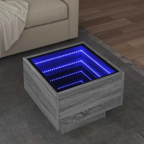 FWIKDUN LED Beistelltisch mit Infinity Spiegel und RGB LED Beleuchtung - Infinity Spiegel Tisch mit Beleuchtung aus Holzwerkstoff, Couchtisch mit Effekt, Beistelltisch mit RGB mit Tisch