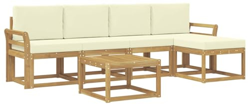 vidaXL Outdoor-Sofagarnitur mit Kissen 6 pcs Weiß und Creme, Garten-Couch, modernes Sofa-Set für draußen, langlebige Möbel, Coole Terrasse, stilvolles Loungen im Freien