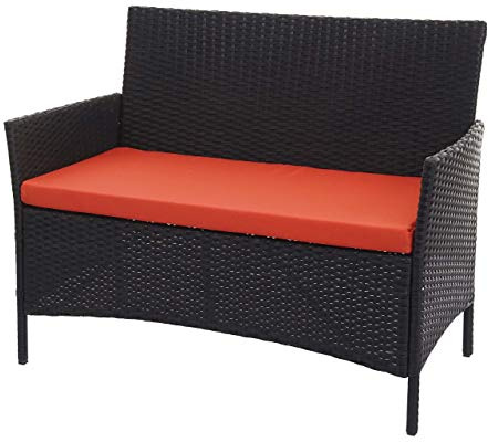 PROREGAL Poly-Rattan Gartenbank Halden | HxBxT 83x106x60cm | Sitzbank Bank | Schwarz | Kissen Terrakotta