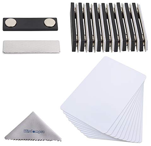 Wisdompro 10Pcs Badges Nominatifs Vierges en PVC Blanc Imprimable (8,5 x 5,3 cm) avec Étiquette Magnétique pour Nom de Votre Veste, Revers ou Chemise – Pas de Trous dans Vos Belles Vestes ou Chemises